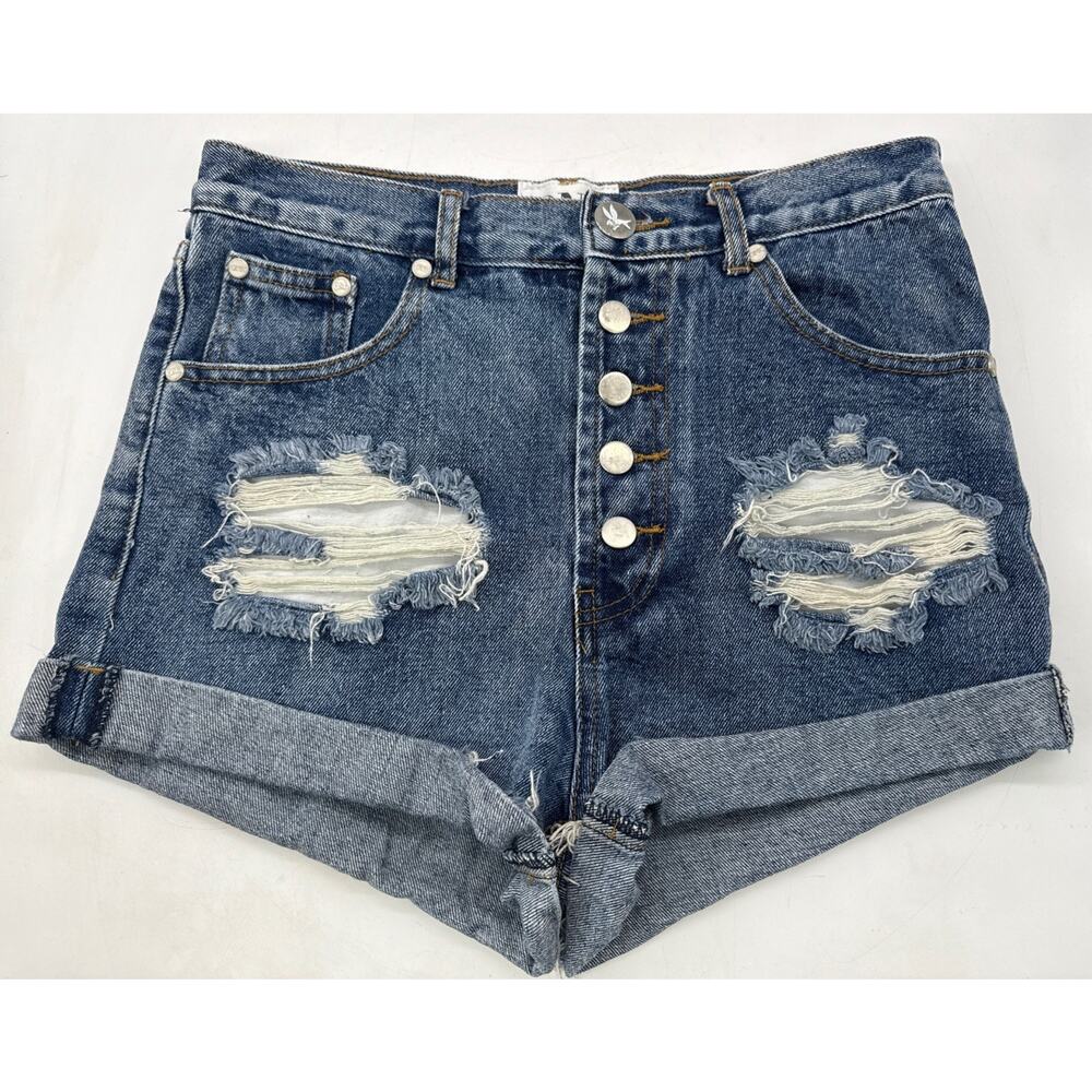 ONE TEASPOON X High Rise Button-Fly Twisted Cuff Hem Relaxed Jean Shorts Size 26
